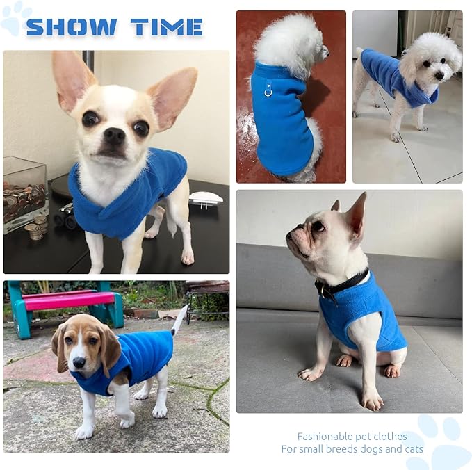 PETCARE Small Dog Sweater Cat Fleece Vest Soft Dog Jacket with Leash O-Ring Winter Warm Pet Pullover Coat Puppy Clothes for Small Dogs Cats Chihuahua Apparel Shih Tzu Costume, Blue