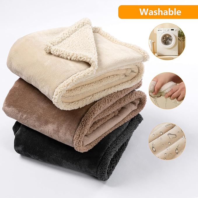 Maidewow Waterproof Dog Blanket Reversible Pet Bed Cover Puppy Fluffy Cream Blankets Leakproof Sofa Couch Cover Cat Pet Blanket for Warm Washable-XXL