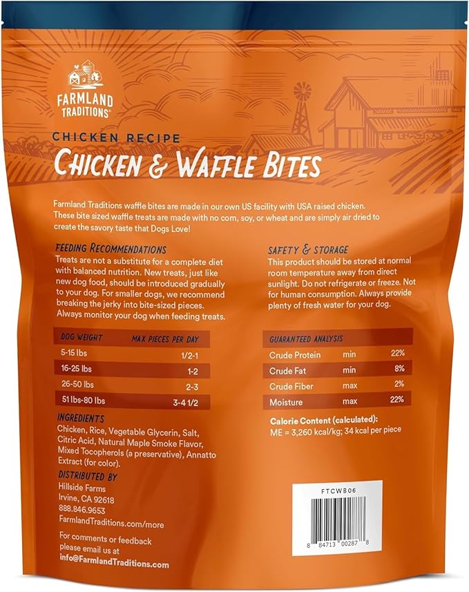 Farmland Traditions Chicken & Waffle Bites, Gluten-Free Dog Treats, Made in USA for All Breeds & Sizes, 2.5 Pound Bag