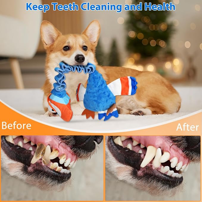 Squeaky Dog Toys for Large Dogs, Tough Tug of War Puppy Toy, Cute Animal Design Plush Dog Toys with Crinkle Paper, Dog Chew Toys for Small, Medium and Large Dogs