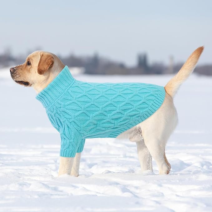 Dog Sweaters for Large Dogs, Dog Christmas Sweater, Pet Turtleneck Thick Warm Sweatshirt, Winter Knitwear Pets Clothes, Lakeblue L