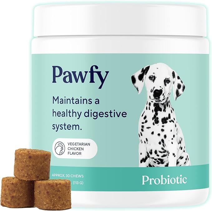 Pawfy Probiotics for Dogs | Supports Digestive Health, Diarrhea for Small, Large Dogs | Improves Gut Health | Anti Yeast Supplements | Skin Health Seasonal Allergies Support - 30 Chews (Chicken)