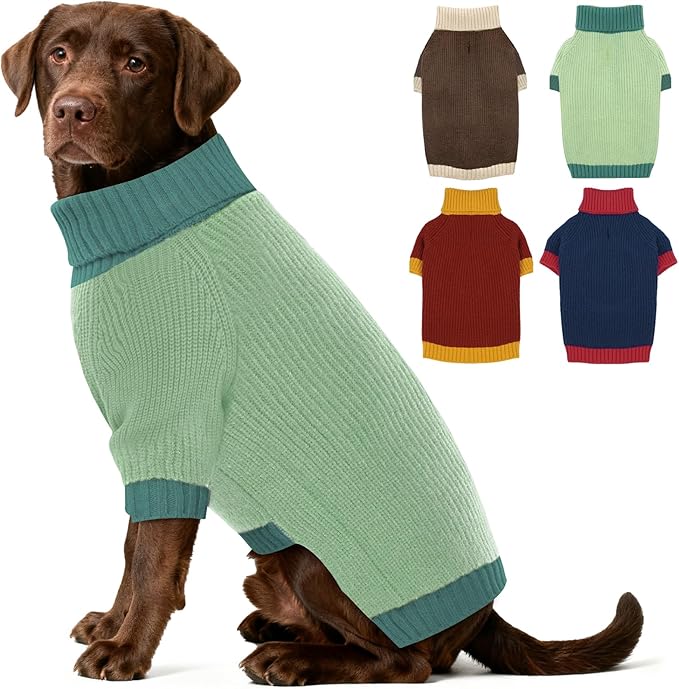 Dog Sweater XL, Turtleneck Sweaters for Large Dogs Girl Boy, Thermal Knit Sweatshirt with Leash Hole, Warm Big Dog Christmas Sweater for Beagle Cocker Spaniel, Green XL
