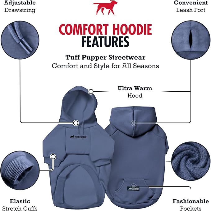Tuff Pupper Dog Hoodie | Premium Quality Insulated Fabric | Ultra Soft Interior for Superior Comfort | Elastic Cuffs & Drawstring for Warmth | Stretch Fit Suitable for All Breeds (Blue, M)