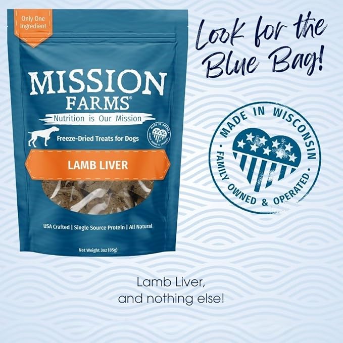 Mission Farms Freeze-Dried Raw Lamb Liver Dog Treats - All Natural, 3 oz Bag