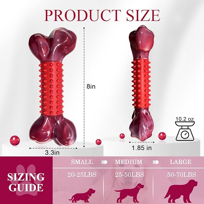 Apasiri Tough Dog Toys for Aggressive Chewers Large Breed, 2-Pack Dogs Chew Toys for Large Medium Dogs, Nylon and Rubber Dog-Bones for Teething Chew, Beef Flavor, for Doggo 20-80 lbs