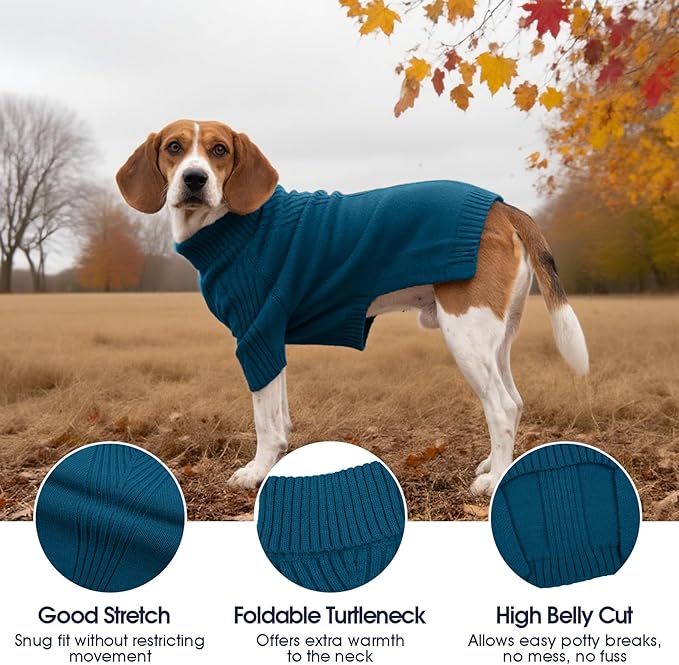 IECOii XXXL Dog Sweater,Warm Dog Sweaters for Extra Large Dogs Girl Boy,Stretchy & Cozy,Turtleneck Knitted Pullover for Pet Wear On Christmas,Easy On Doggy Sweatshirt for Labrador (Peacock Blue,3XL)