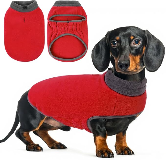 Queenmore Dog Sweater,Soft Fleece Vest Pullover Dogs Jacket with Elastic Stretchable,Warm Winter Dog Coats Cold Weather Doggy Dachshund Sweaters for Small Dogs Cats Boy or Girl (Red, XS)