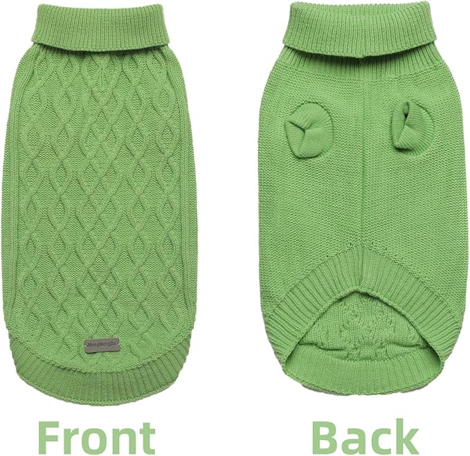 Dog Pullover Sweater, Cable Knitwear, Classic Turtleneck Warm and Soft Clothes for Chihuahua, Bulldog, Dachshund, Pug, Yorkie,Dog Outfits for Small Dogs Medium Dogs, (Green M)…