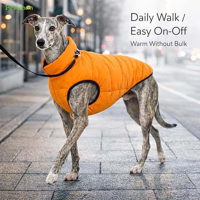 PetWarm Reversible Dog Cold Weather Coats, Waterproof Dog Puffer Vest, Vest for Dogs with Hook-and-Loop Strap, Windproof Outdoor Coat for Winter Walks and Snowy Days, Orange, L