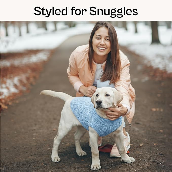 Parisian Pet Christmas Dog Sweaters - Pull Over, Turtle Neck Blue Dog Sweater - Cable Knit Thick Puppy Sweater - Fall, Winter Christmas Pet Clothes - Flexible Arm Holes Sweaters for Small Dogs - XS