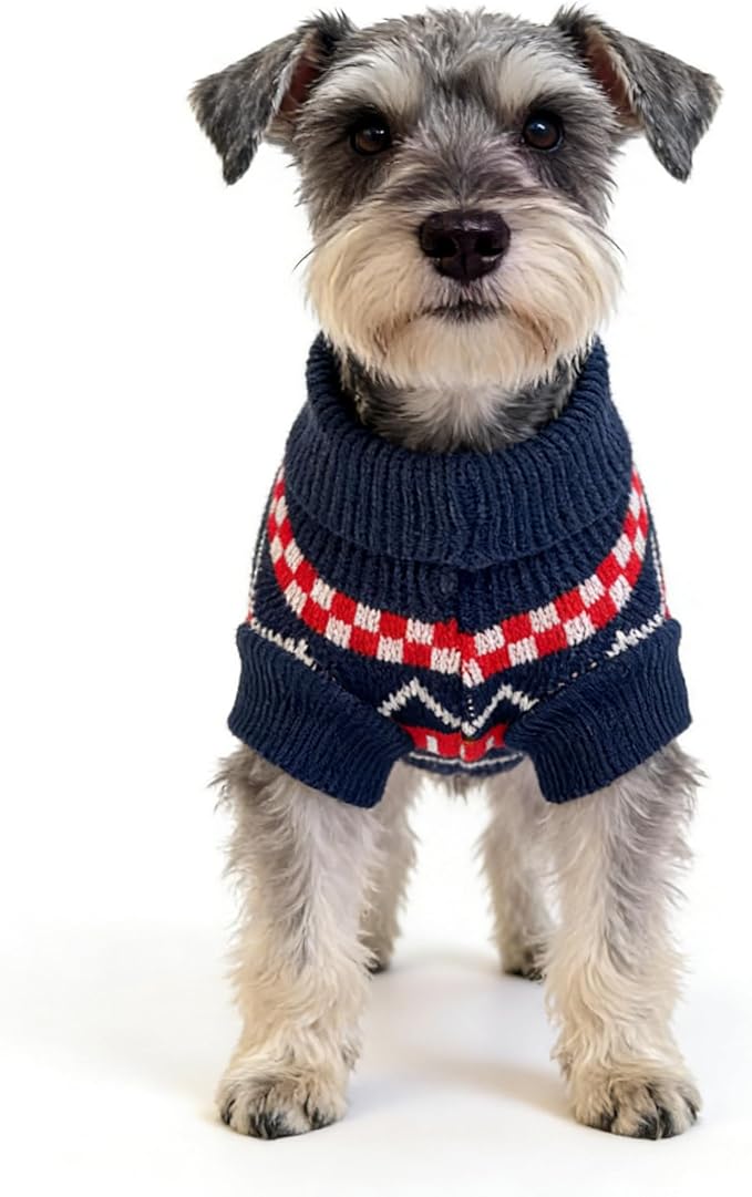 Small Dog Cold Weather Sweaters – Warm Knit Turtlenecks, Cozy Pet Pullovers Dog Clothes with Leash Hole for Chihuahua Bulldog Pug Beagles (Red/Navy, XX-Large)