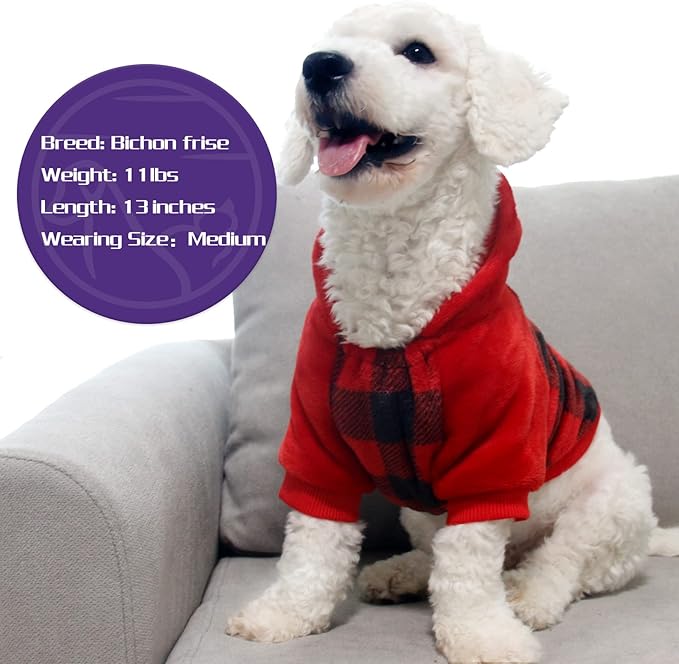 cyeollo Dog Sweater Christmas Hoodie Warm Flannel Sweatshirt Sweaters Buffalo Plaid Winter Thermal Dog Coats Hoodies for Small Dogs