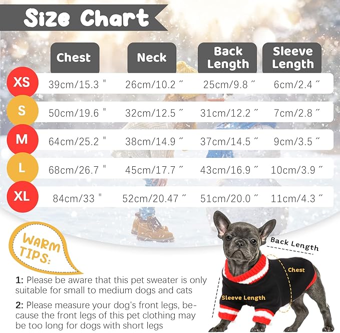 FUAMEY Dog Pullover Sweatshirt, Warm Winter Dog Sweater Thick Fleece Doggie Boy/Girl Outfit, Small & Medium Sizes, Black XL