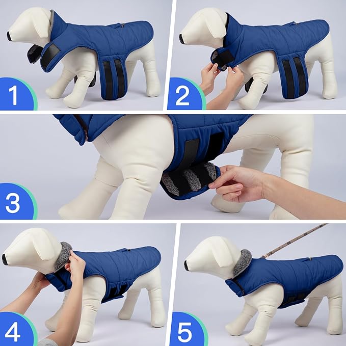 MIGOHI Warm Dog Winter Coat - Winter Dog Jacket, Reflective Windproof Fleece Vest with Leash Hole and Furry Collar