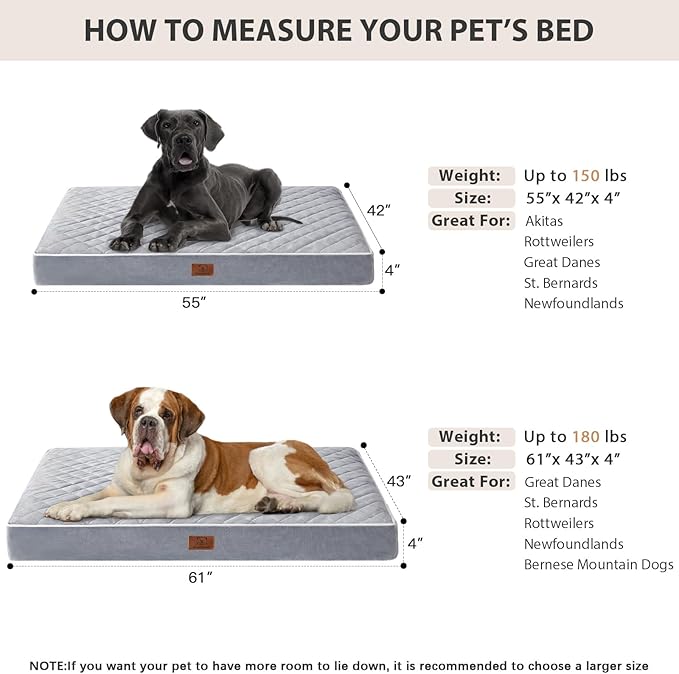 WNPETHOME Orthopedic Giant Dog Beds Large Sized Dog, Waterproof Extra Large Dogs Bed with Removable Washable Cover, Multi-Needle Quilting Dogs Crate Bed