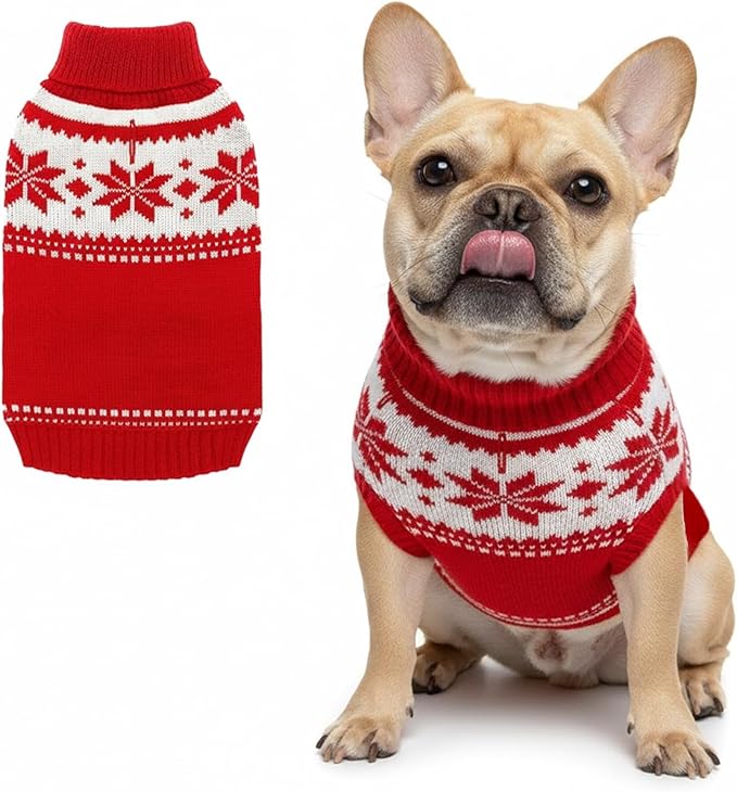 Grewear Colorful Stripes Pattern Pets Knit Sweater, Warm Comfortable Knit Sweater for Pets, Soft Cozy Winter Pet Clothes, Stylish Multi-Colored Sweater for Dogs & Cats Red M