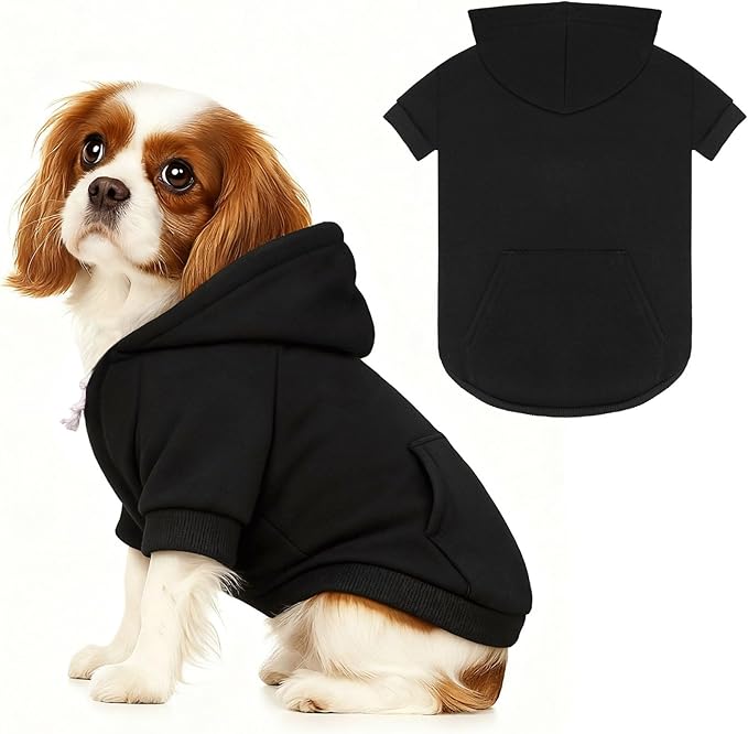 Dog Sweaters,Dog Hoodie,Cozy Fleece Interior Sweatshirt with Hood & Pocket,Leash Hole,Pet Clothes Sweater for Small,Medium,and Large Dogs,Black&M