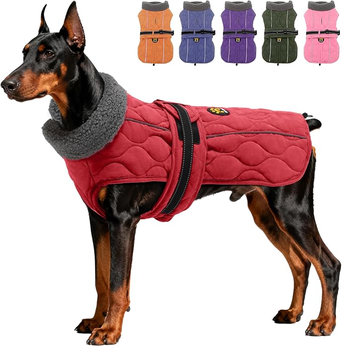Dog Coats, Warm Puppy Apparel with Fleece Lining for Cold Weather, Windproof Medium Dog Winter Jacket, Reflective Dogs Snow Coat with Leash Hole and Adjustable Buckle, NewRed M