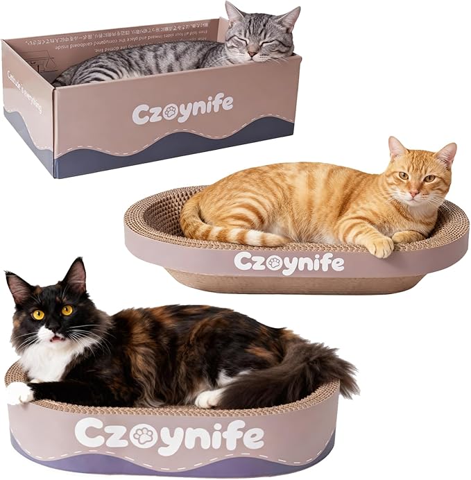 Czoynife 3PCS Cat Scratcher Cardboard, Oval Cat Scratch Pad Bowl Nest for Indoor Cats, Round Cat Scratching Board Corrugated Lounge Cat Bed, Furniture Protector for Couch (Coffee, 17 * 11.5 in)
