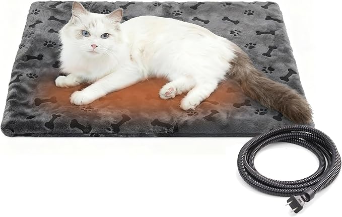 PetTemp Pet Heating Pad for Cats Dogs Indoor & Sheltered Outdoor Waterproof Heated Cat Bed Heated Dog Bed Chew Resistant Cord Constant Temperature Gray Paw Print 16 x 13 Inch