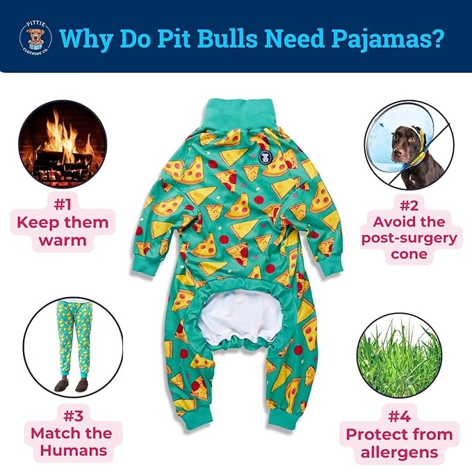 Pittie Clothing Pit Bull Dog Pajamas – Full Coverage Dog Onesie, Soft Pajama Outfit for Medium, Large, XL & XXL Breeds