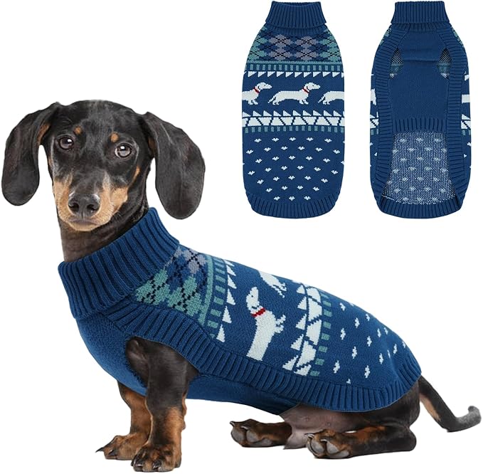 Lelepet Dachshund Sweater, Turtleneck Dog Sweaters for Small Dogs, Warm Pullover Knitted Pet Coat, Cold Weather Dachshund Clothes, Fall/Winter Cozy Outfit (XS-XL)