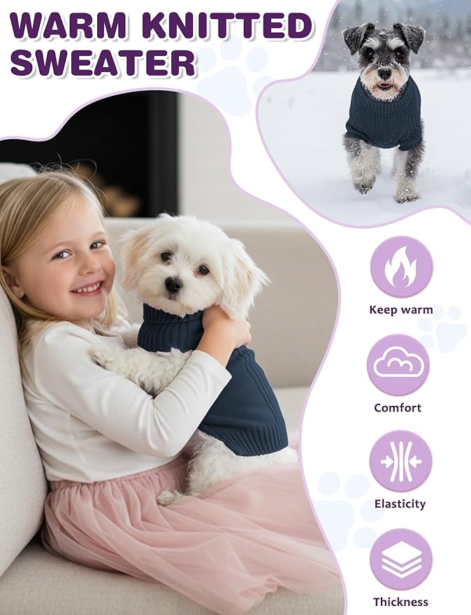 Dog Sweaters for Small Medium Large Dog, Classic Turtleneck Pet Clothes Warm Thermal Doggy Winter Coat, Thick Double Knitting Collar Pullover Cold Weather Puppy Jacket for Indoor & Outdoor Wear