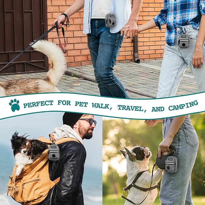 PetAmi Dog Poop Bag Holder for Leash, Waste Bag Dispenser Pet Pouch, Grey