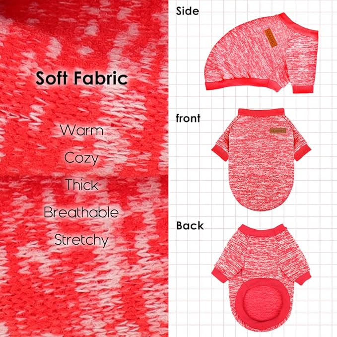 3 Pack Dog Sweaters for Small Dogs Girl Boy Winter Fleece Clothes Warm Soft Dog Sweatshirt Outfit for Dogs Cats Pet Apparel (Red, X-Small)