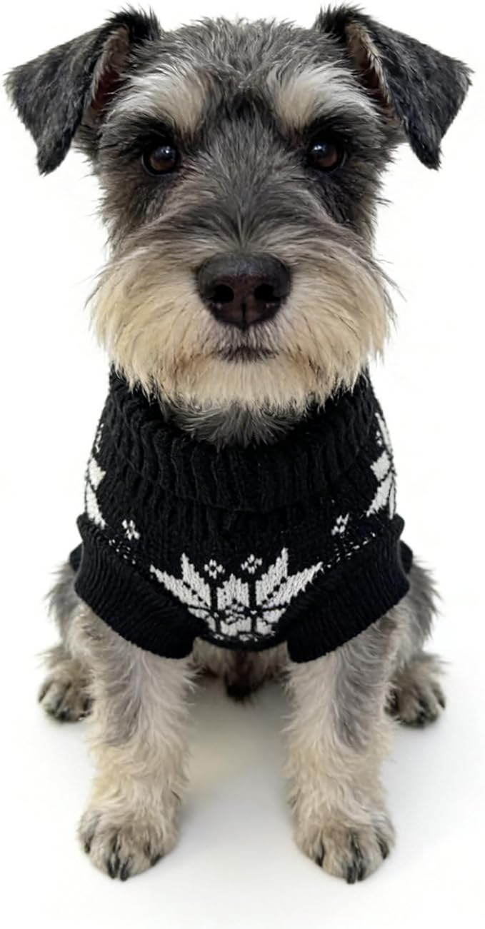 Small Dog Cold Weather Sweaters – Warm Knit Turtlenecks, Cozy Pet Pullovers Dog Clothes with Leash Hole for Chihuahua Bulldog Pug Beagles (Black/White, Medium)