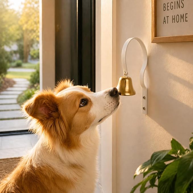 GoldTiger Fixed Metal Dog Doorbell for Potty Training - Heavy Duty Steel Wall Mounted Dog Bell for Door to Ring to Go Outside - Professional Puppy Housebreaking Communication Tool, No Snag (White)