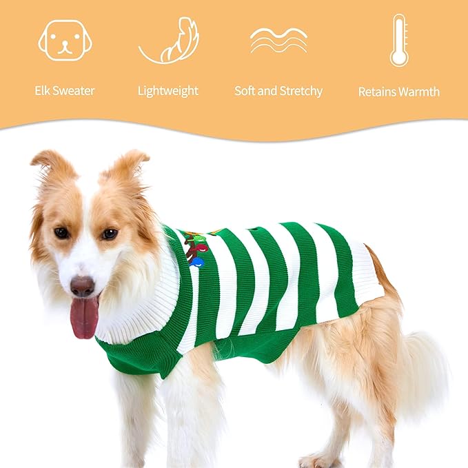 NACOCO Dog Sweater Pet Christmas Elk Bells Sweaters Halloween Reindeer for Small Dog and Cat(Green, XL)