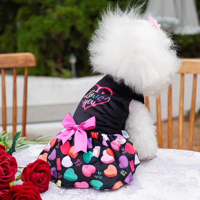 CuteBone I Love U Dress Velvet for Small Dogs Girl Puppy Dresses Black Dog Clothes CVA11XS-D