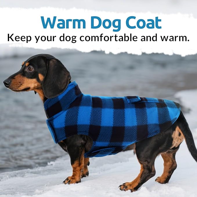 ASENKU Dog Winter Coat, Fleece Doggie Jacket Plaid Reversible Vest Waterproof Windproof Cold Weather Clothes for Small Medium Large Dogs (S, Blue)