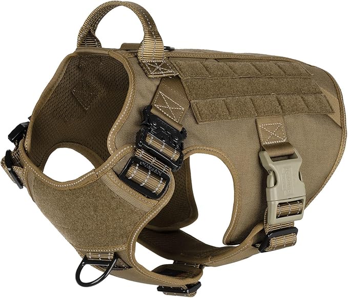 ICEFANG Tactical Dog Harness,X-Large Size, 2X Metal Buckle,Working Dog MOLLE Vest with Handle,No Pulling Front Leash Clip,Hook and Loop Panel