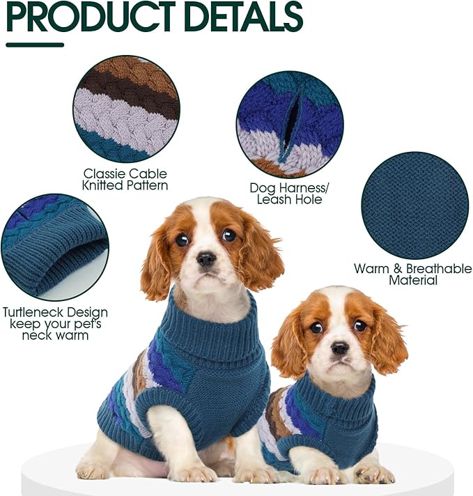 Kuoser Dog Sweater, Warm Dog Sweaters for Small Dogs Pet Christmas Outfit, Soft Puppy Holiday Sweater with Harness Hole Thermal Pet Winter Clothes Doggy Pullover Jumper for Dogs Boy Girl, Blue S