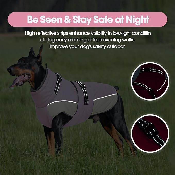 QBLEEV Warm Dog Jacket - Reflective, Adjustable Winter Coat with Turtleneck for Cold Weather, Waterproof Fleece Snowsuit for Small, Medium, Large Dogs