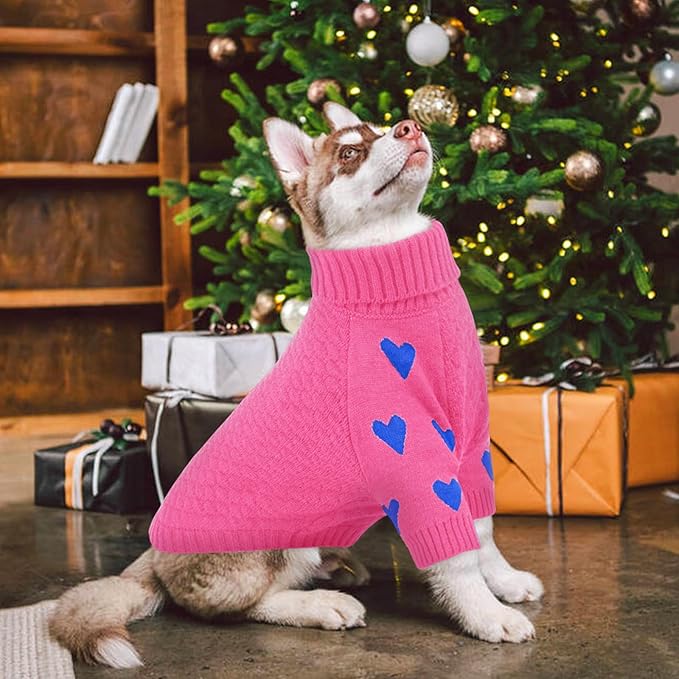 Kuoser Dog Sweater,Warm Dog Sweaters for Large Dogs,Turtleneck Thick XL Dogs Sweater Christmas Outfit,Cold Weather Pet Winter Clothes Doggie Knitwear Girls Boys for Fall Xmas,Pink XL