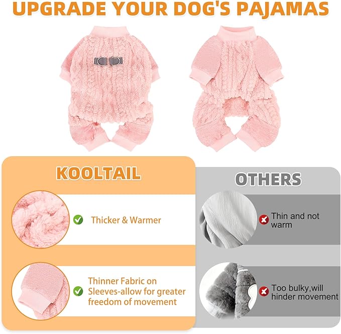 KOOLTAIL Small Dog Pajamas - Fleece Dog Sweater with Leash D-Ring, Winter Warm Puppy Clothes Cold Weather Coats for Cats Small Medium Dogs, Super Soft Cozy Pet Pjs Jumpsuit for Boys Girls, Pink SM