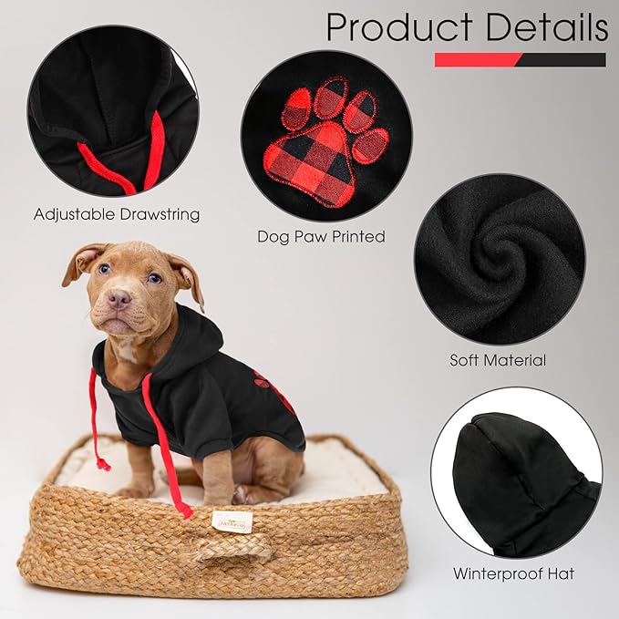 SAWMONG Dog Hoodie,Flannel Pet Hooded Sweater with Hat Puppy Pullover Sweater Shirt,Dog (Black,S)