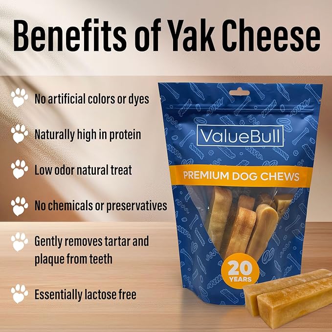 ValueBull Himalayan Yak Cheese Dog Chews, Extra Large, 10 ct - Long Lasting for Aggressive Chewers, All Natural, Healthy & Safe, Low Odor Nepal Yak Milk Chews