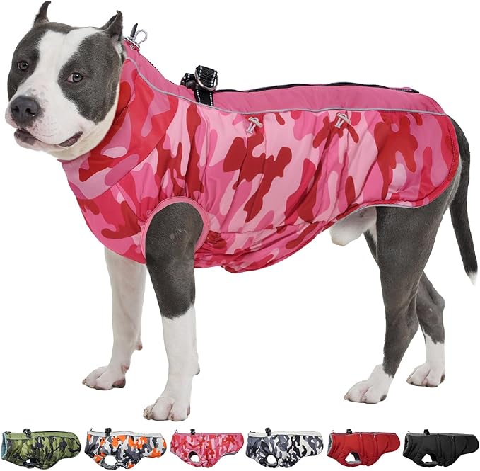 Dog Coat Winter Warm Dog Jackets for Large Dogs Reflective Snowsuit with Harness Fleece Dogs Snow Jacket Waterproof Pet Clothes for Cold Weather