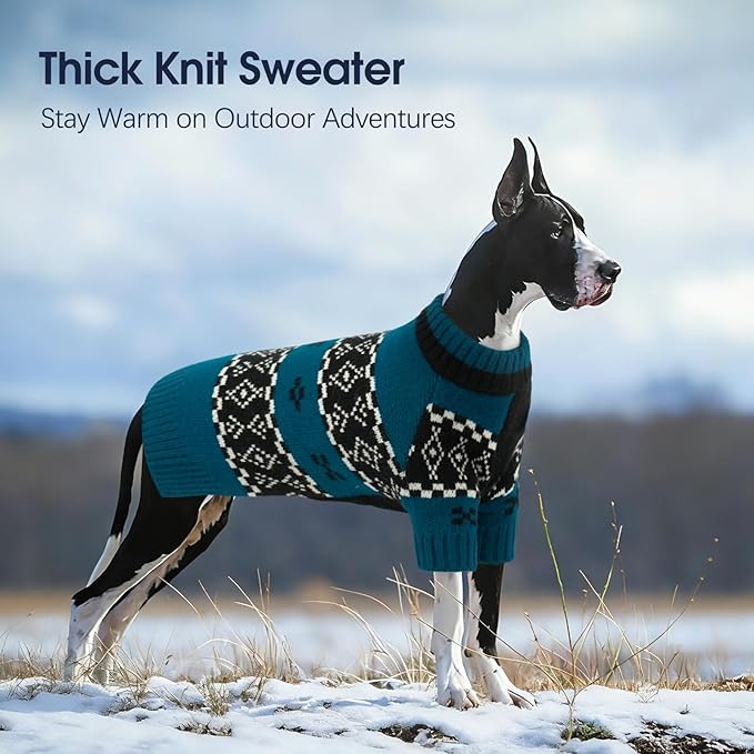 IECOii XXL Dog Sweater for Large Dogs Boy, Pitbull Sweater for Dogs Boy with Sleeve, Warm Male Fall Knitwear Mid Neck Pullover,Cozy & Elastic Dog Winter Sweaters for Cold Days, Turquoise, 2XL