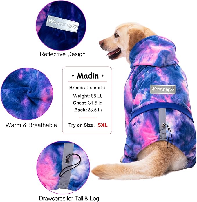 Dog Hoodies Winter Coat for Large Medium Dogs, Pullover 7 Legs Warm Coat Hooded Sweatshirt, Fleece Hoodie for Cold Weather (Bandhnu Pink, 2X-Large)