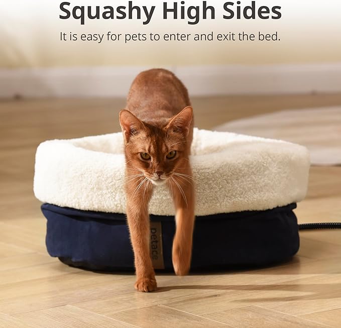 Petace Heated Cat Bed with Auto Shut Off Timer, 17.7" x 13.7" Adjustable Temperature Indoor Pet Heating Cushion Bed for Kittens, Cats, Puppies and Small Dogs, Blue