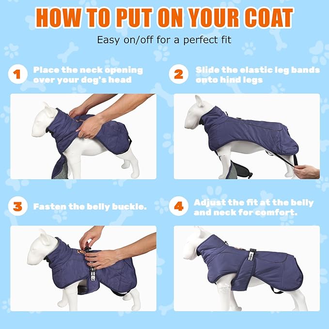 DoggieKit Dog Winter Coat, Waterproof Warm Jacket with Harness Built in, Reflective Cold Weather Doggie Vest, Windproof Turtleneck Pet Snowsuit, Adjustable Puffer Jacket for Medium Dogs, Navy XL