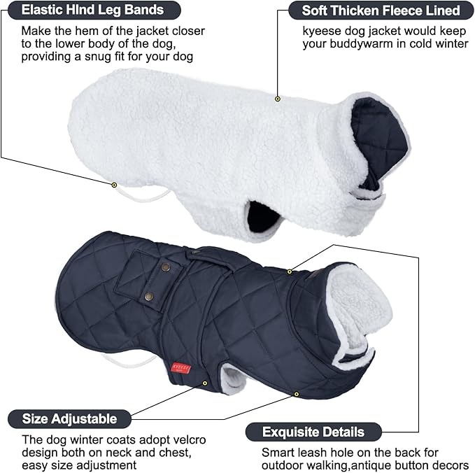 KYEESE Dog Coat Warm Pet Winter Puffer Coat with Leash Hole Windproof Dog Coats for Small Dogs Waterproof Dogs Jacket with Fleece Lined Soft Pet Sweater for Cold Weather Thick Pets Clothes with Pocket
