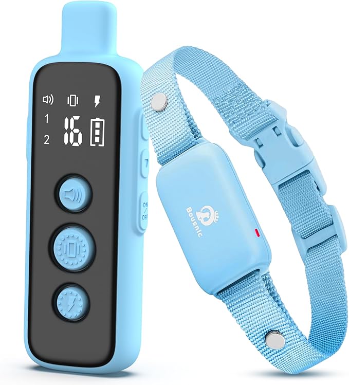 Bousnic Shock Collar for Dogs - Waterproof Rechargeable Dog Electric Training Collar with Remote for Small Medium Large Dogs with Beep, Vibration, Safe Shock Modes (8-120 Lbs) (Blue)