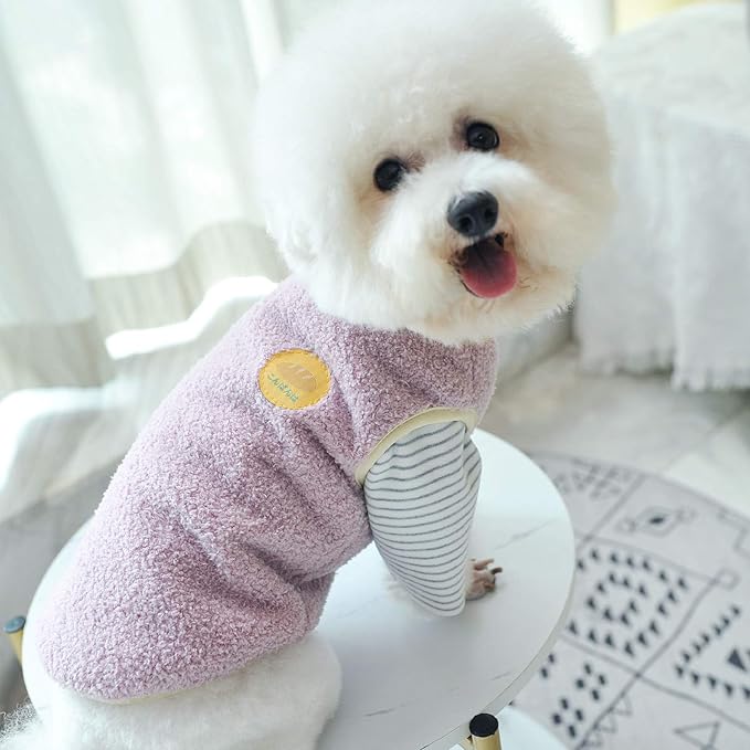 Warm Plush Dog Vest for Winter Soft Fleece Lining Sweater for Small dog Cat Cute Puppy Kitten Clothes Purple 18